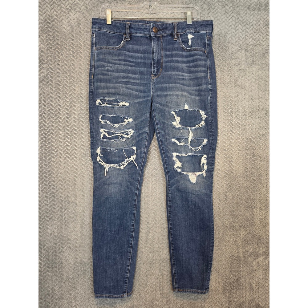 American Eagle Hi-Rise Jegging Womens 14 Distressed Medium Wash Skinny Jeans 360